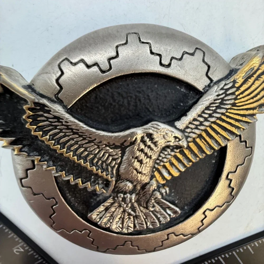 Vintage 1983 G&S Co Eagle Belt Buckle Pewter Gold Tone Biker Western USA Made
